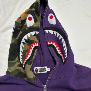A Bathing Ape Purple Camo Shark Zip-Up Hoodie